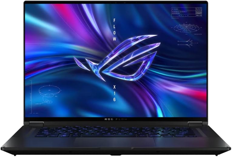 Asus ROG FLOW X16 Gaming laptop 16″ QHD+ 240Hz, 13th gen Intel Core i9-13900H, 16GB DDR5 ram, 1TB SSD, Nvidia Geforce RTX 4060 8GB Graphics, Windows 11, Off Black, Eng-RGB backlit Keyboard