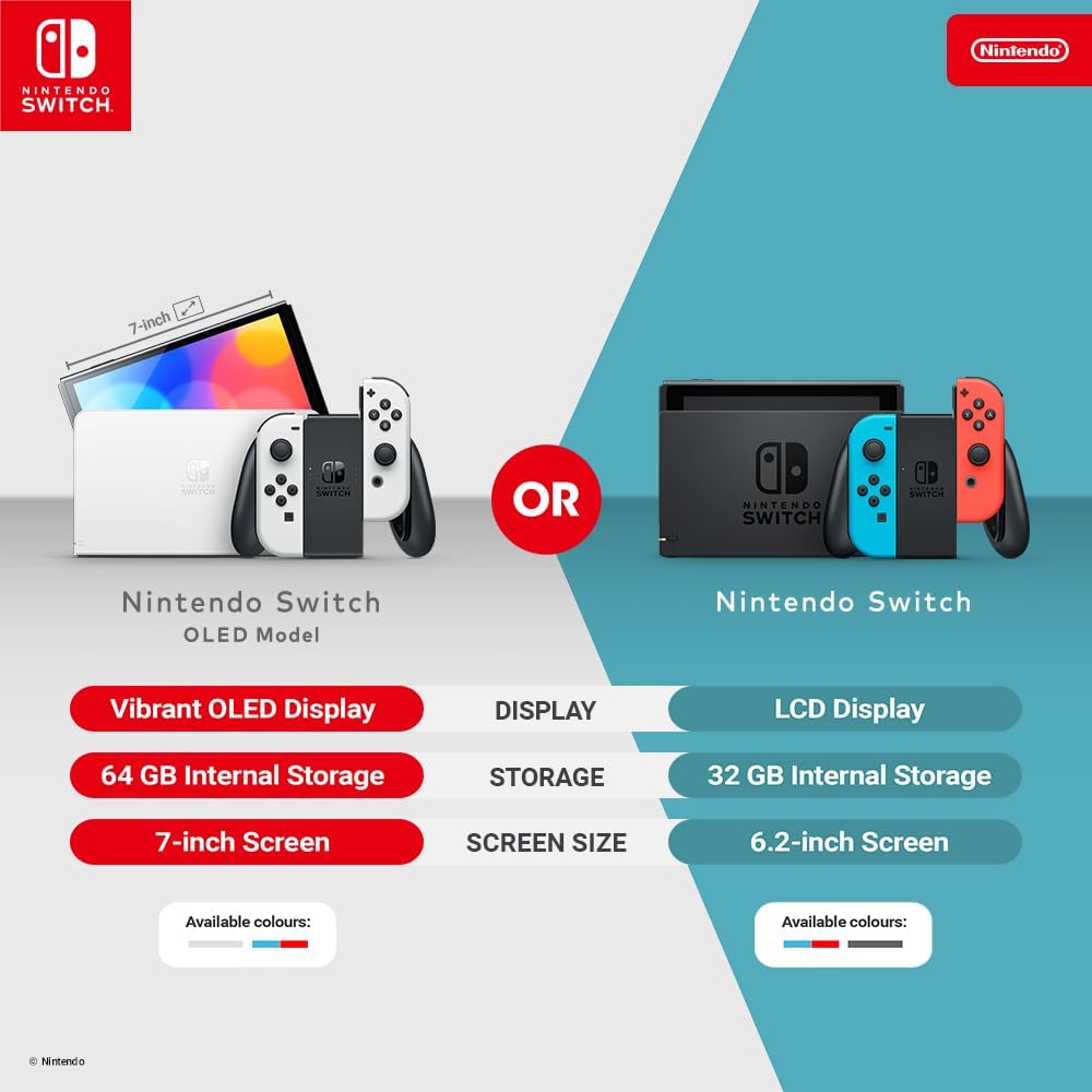 Nintendo Switch (OLED Model), Neon Blue/Neon Red controller, International Version