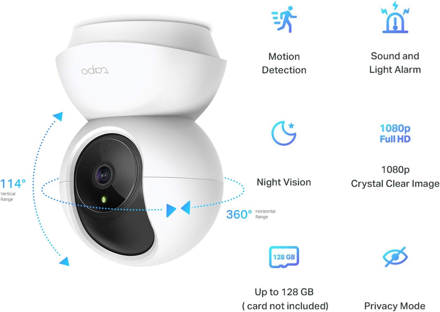 TP-LINK Tapo Pan/Tilt Smart Security Camera, Indoor CCTV, 360° Rotational Views, Works with Alexa&Google Home, No Hub Required, 1080p, 2-Way Audio, Night Vision, SD Storage, Device Sharing