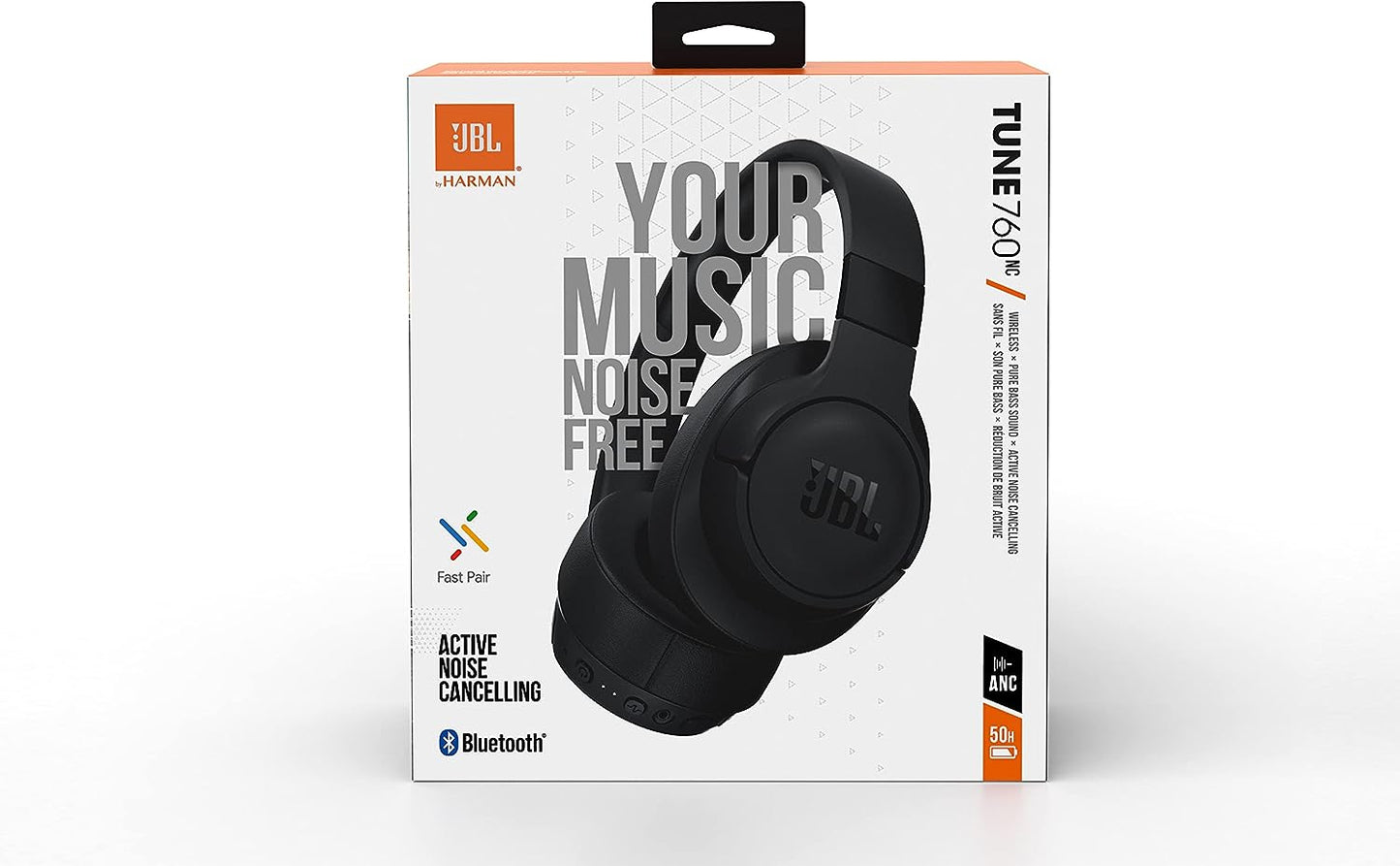 JBL Tune 760BT Wireless Over-Ear NC Headphones, Powerful Pure Bass Sound, ANC + Ambient Aware, 50H Battery, Hands-Free Call, Voice Assistant, Fast Pair - Black