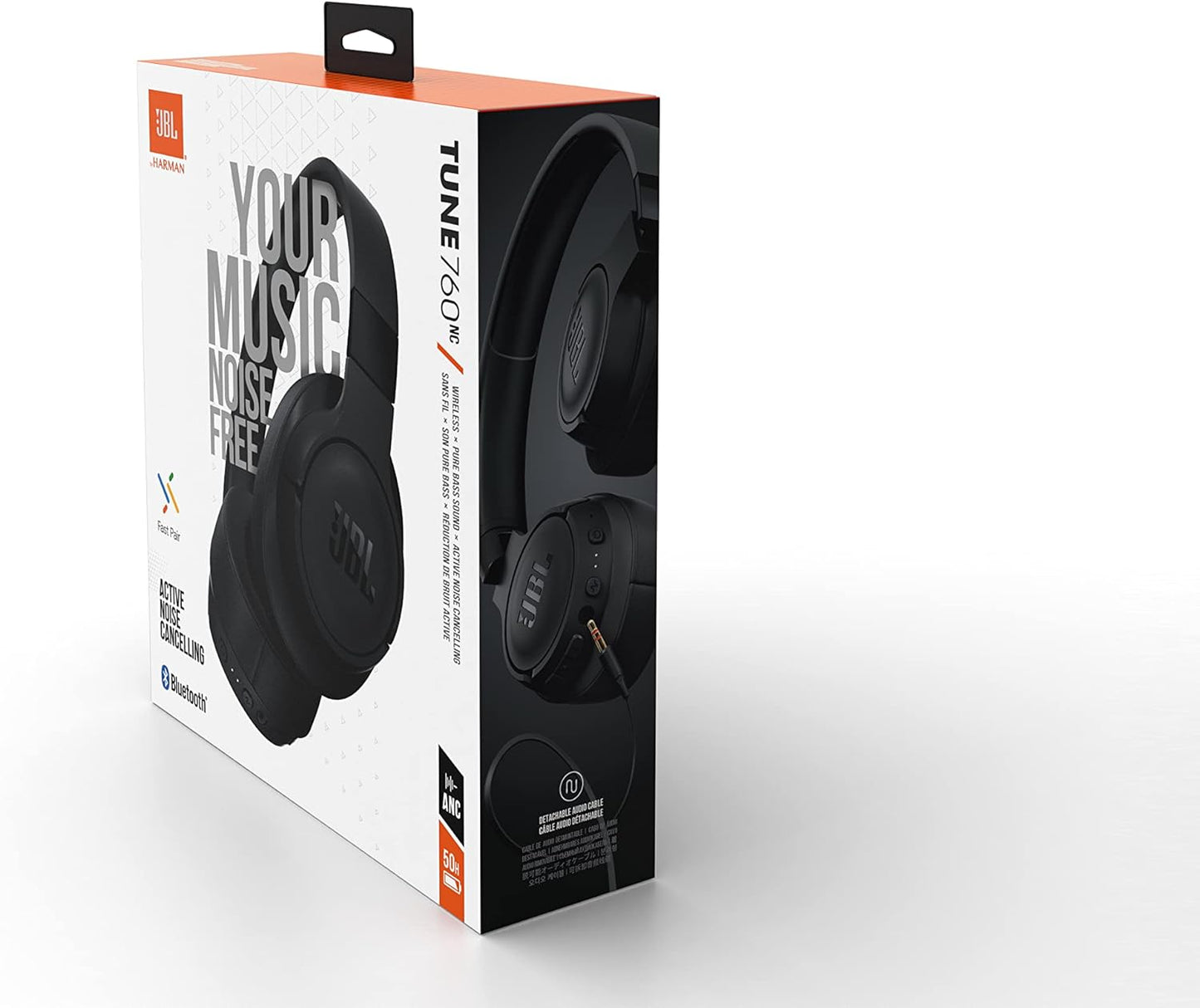 JBL Tune 760BT Wireless Over-Ear NC Headphones, Powerful Pure Bass Sound, ANC + Ambient Aware, 50H Battery, Hands-Free Call, Voice Assistant, Fast Pair - Black