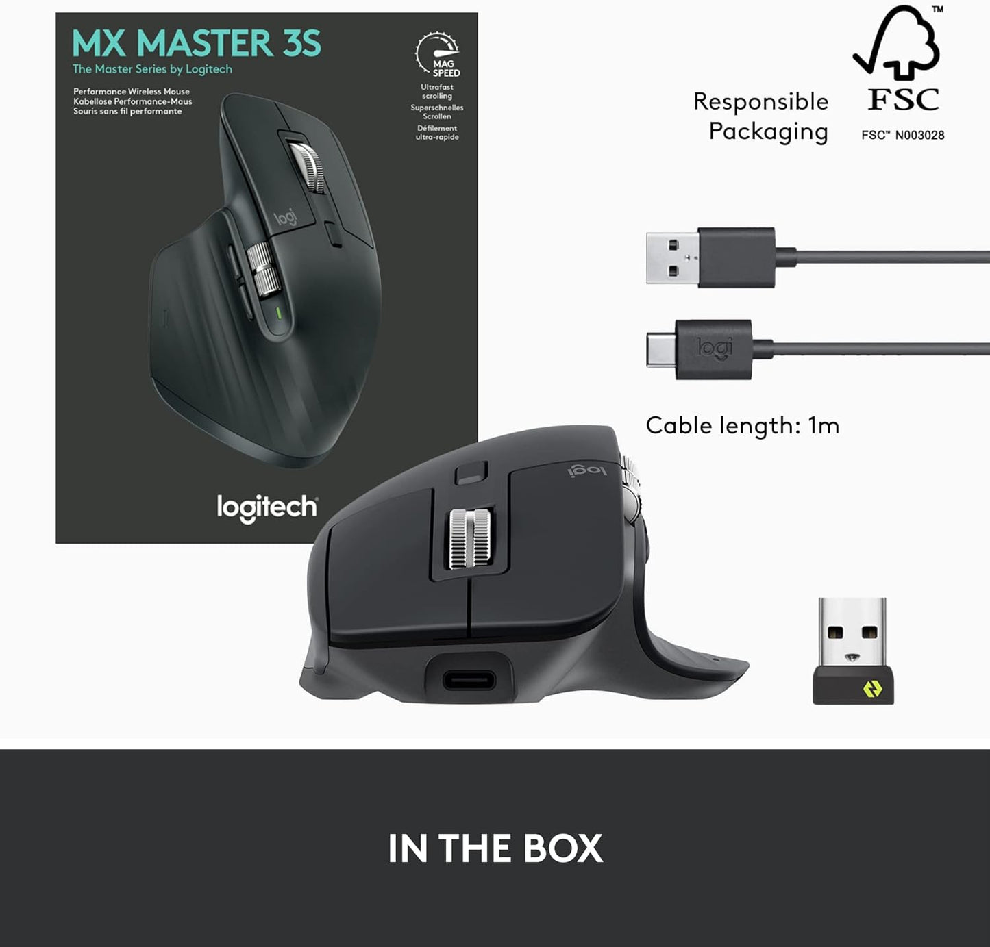 Logitech MX Master 3S - Wireless Performance Mouse with Ultra-fast Scrolling, Ergo, 8K DPI, Track on Glass, Quiet Clicks, USB-C, Bluetooth, Mac, Windows, Linux, Chrome
