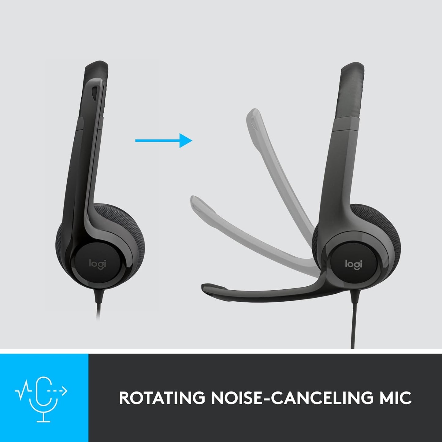 Logitech H390 Wired Headset for PC/Laptops, Stereo Headphones with Noise Cancelling Microphone, USB-A, In-Line Controls- Black