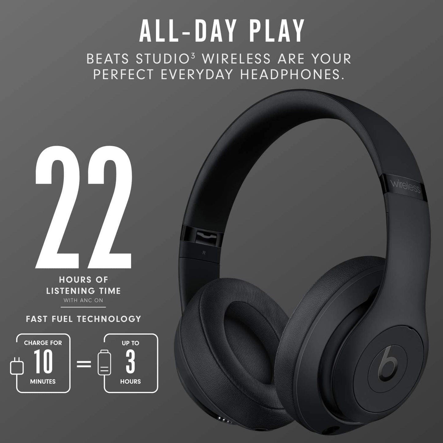 Beats Studio 3 Wireless Noise Cancelling Over-Ear Headphones - Apple W1 Headphone Chip, Class 1 Bluetooth, Active Cancelling, 22 Hours Of Listening Time, Built-in Microphone