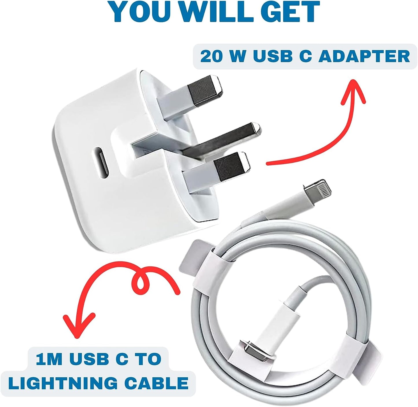 Certified 20W Fast Charger Plug 1m USB C Cable for iPhone