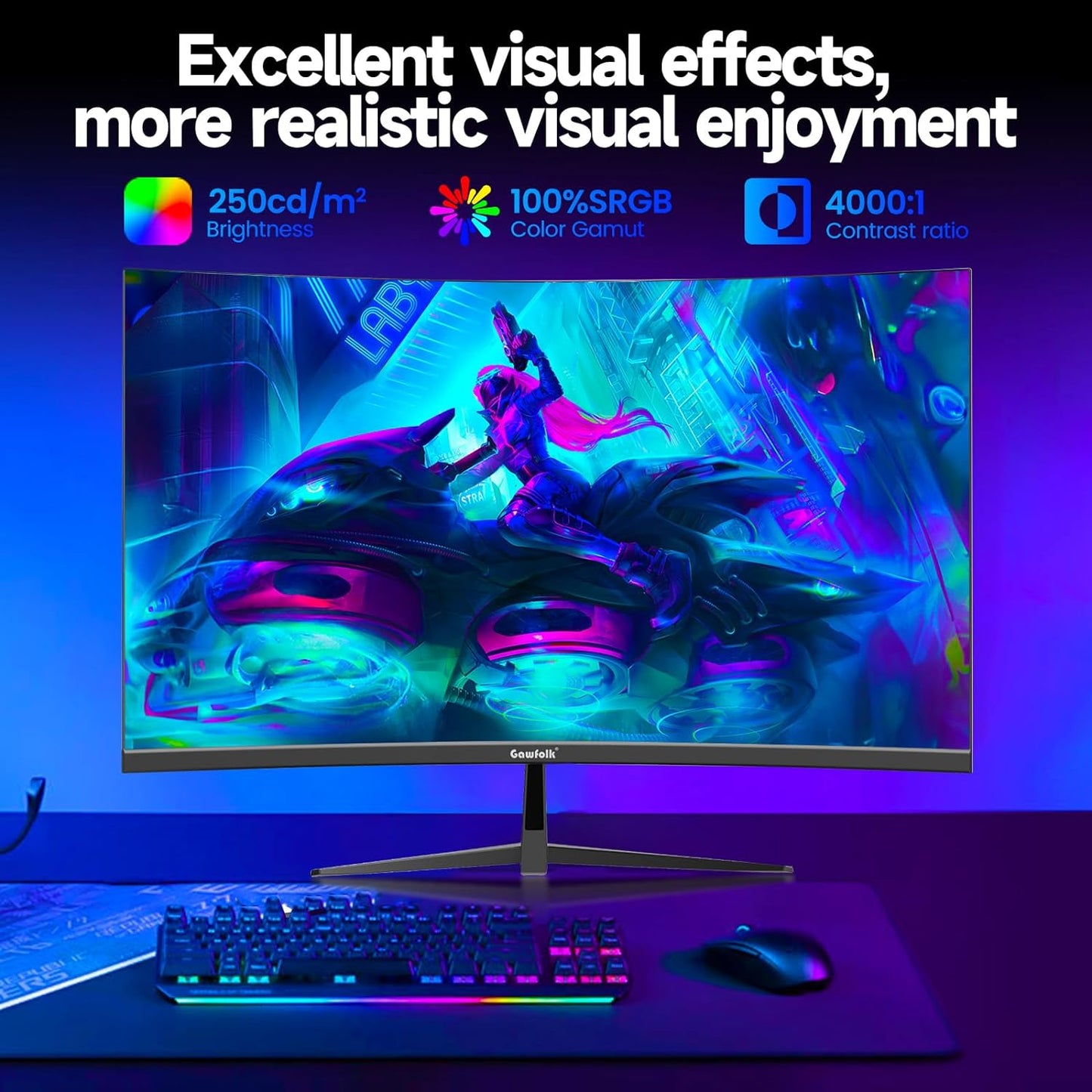 Gawfolk 32 inch Gaming Monitor 1800R Curved Computer Monitors 165HZ/180HZ PC Monitors VA Screen for Home, Office and Dormitory,Support Wall Mount