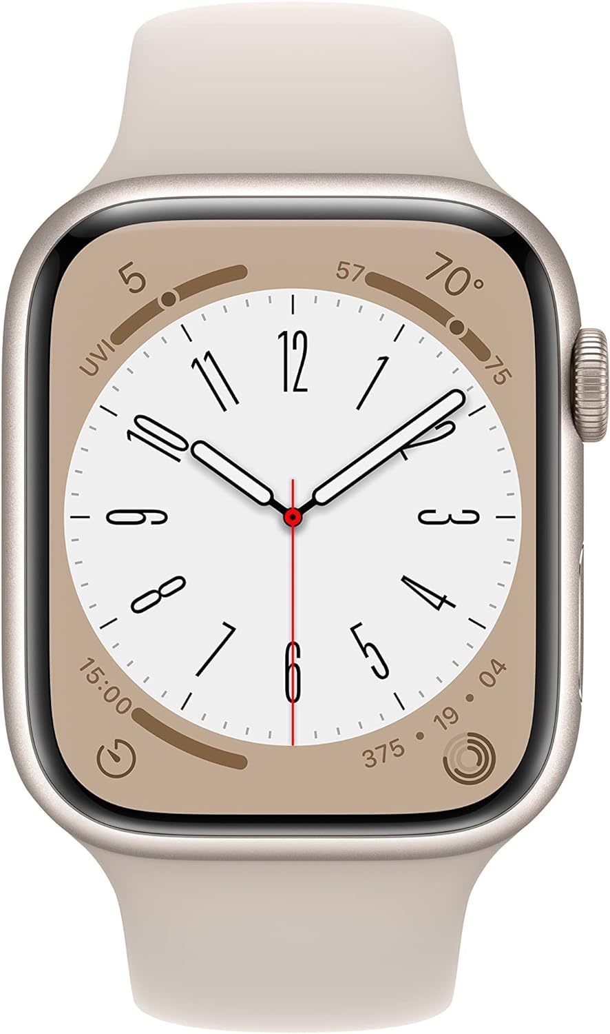 Apple New Apple Watch Series 8 (GPS 45mm) Smart watch - Aluminum Case with Starlight Sport Band - Regular. Fitness Tracker, Blood Oxygen & ECG Apps, Water Resistant