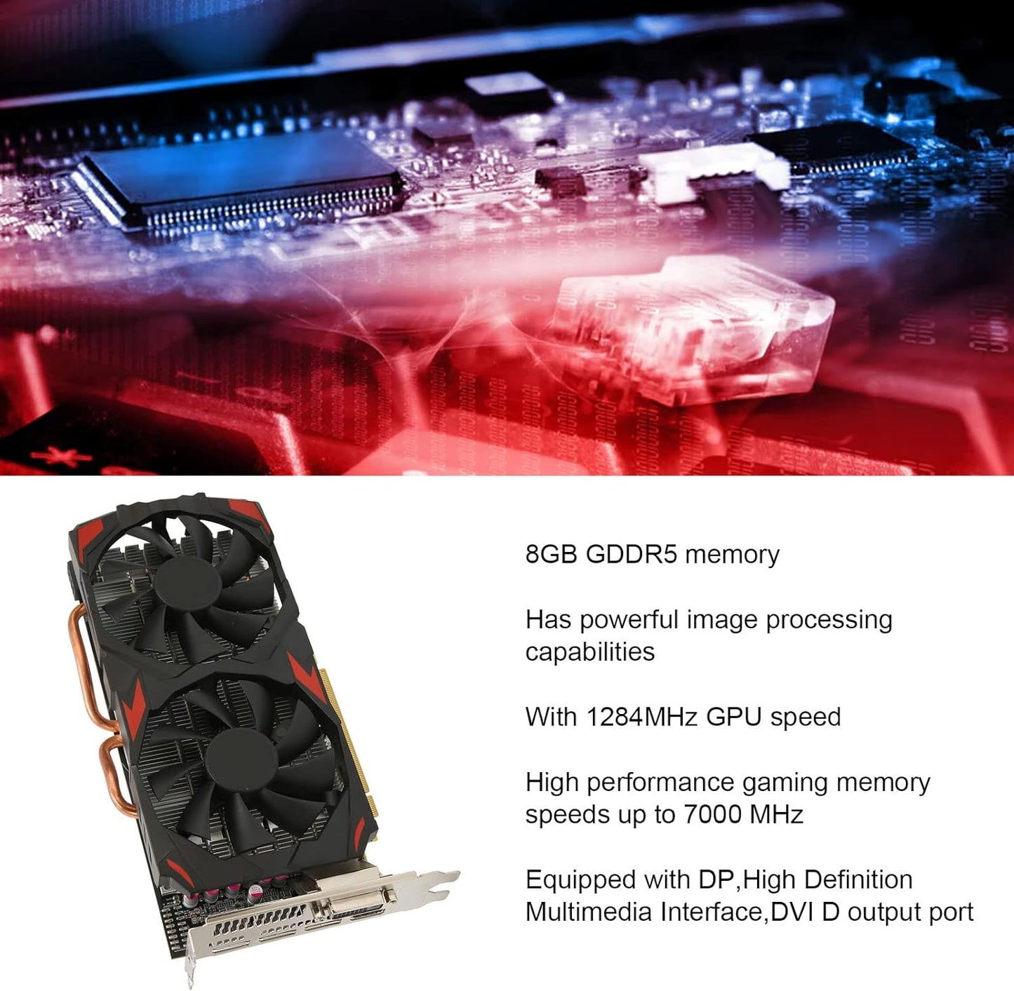 RX 580 Graphics Card 8GB GDDR5 256 Bit, Support Dual Cooling Fans PCI Express 3.0 Gaming Graphics Card Slot, Active Fan Control Freeze Fan Stop for Home Office
