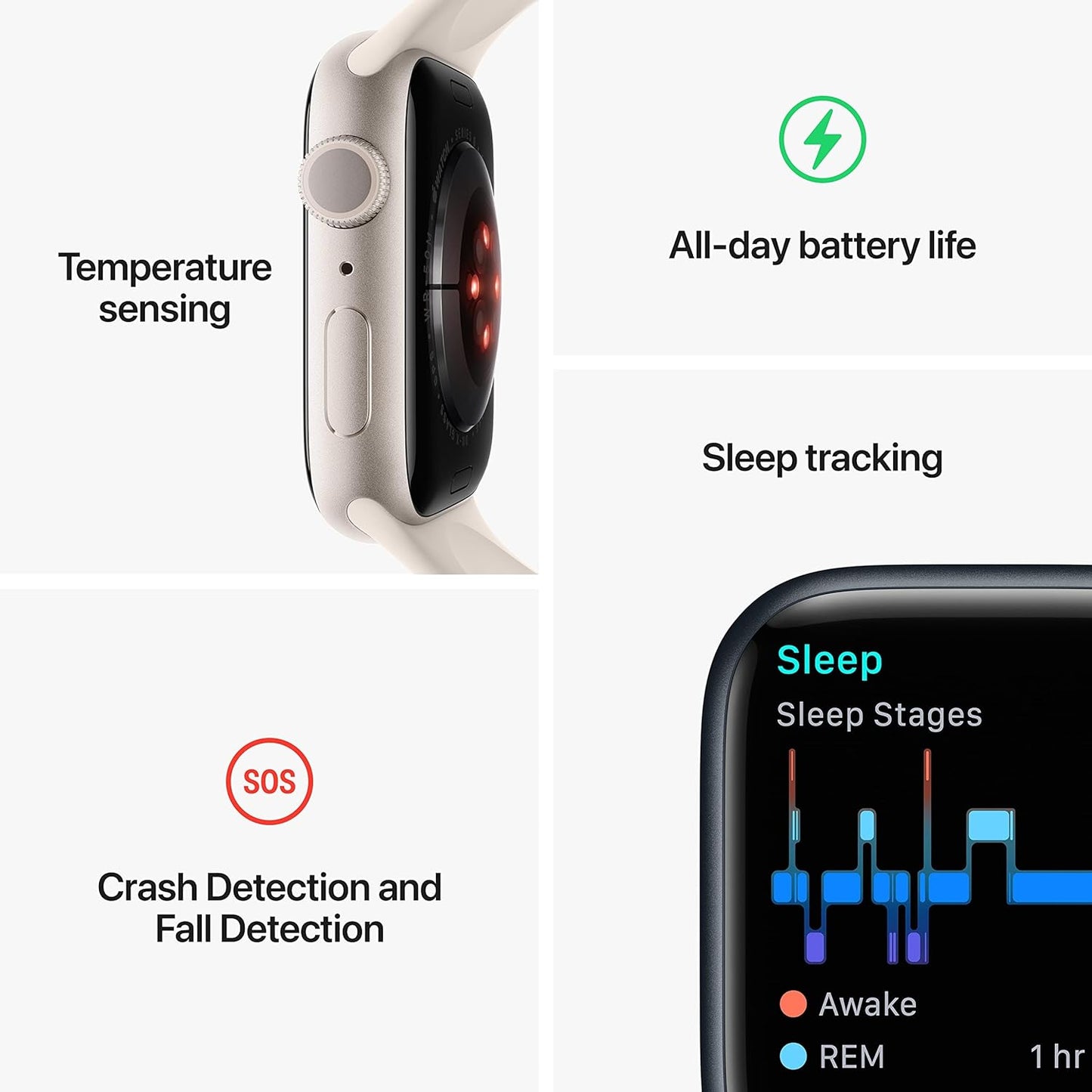 Apple New Apple Watch Series 8 (GPS 45mm) Smart watch - Aluminum Case with Starlight Sport Band - Regular. Fitness Tracker, Blood Oxygen & ECG Apps, Water Resistant