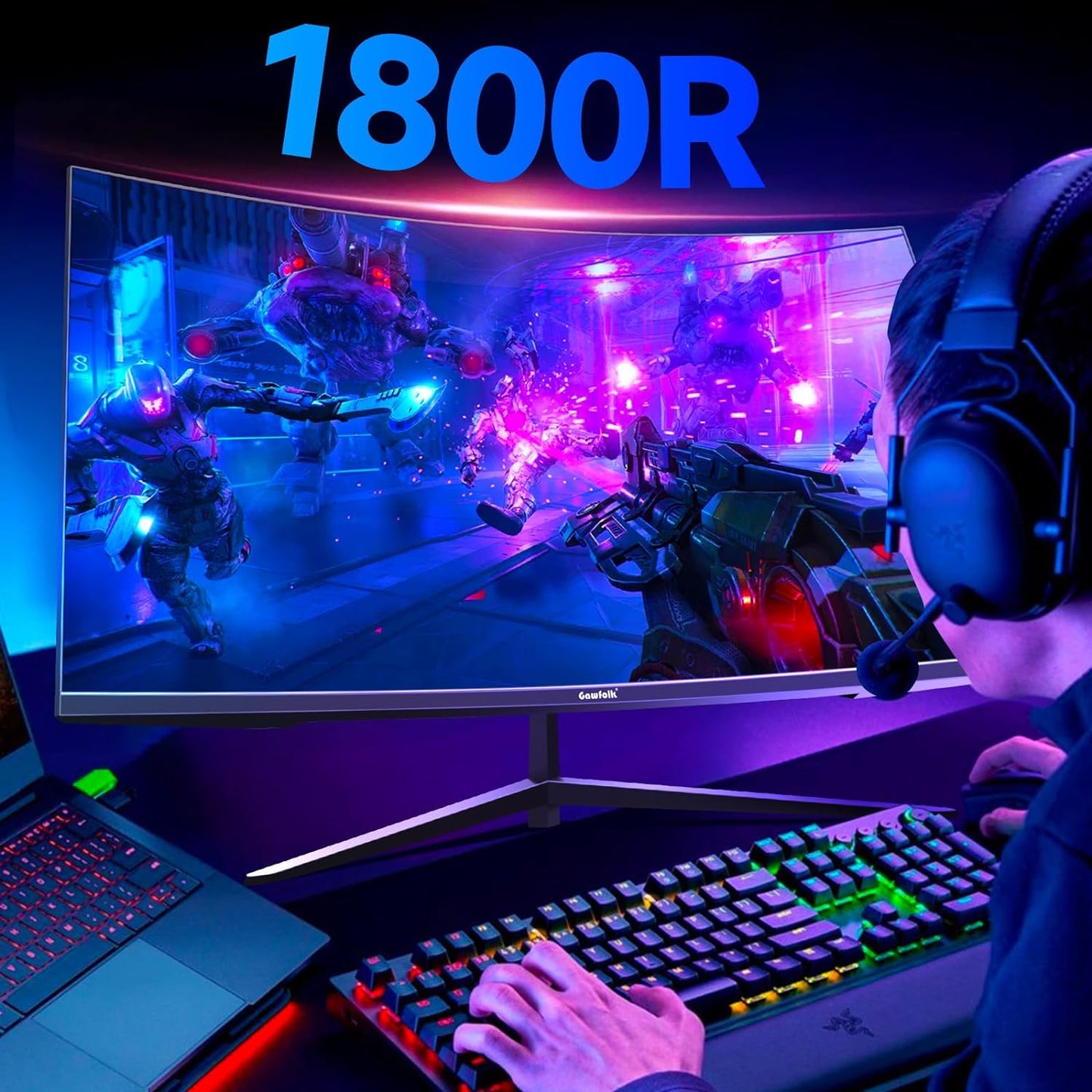 Gawfolk 32 inch Gaming Monitor 1800R Curved Computer Monitors 165HZ/180HZ PC Monitors VA Screen for Home, Office and Dormitory,Support Wall Mount