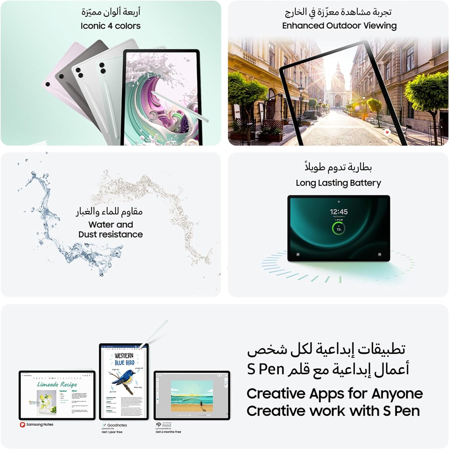 Samsung Galaxy Tab S9 FE 10.9" Screen, WiFi Android Tablet, 128GB | 6GB, With Samsung S Pen Included, Gray, Lavender, Mint and Silver