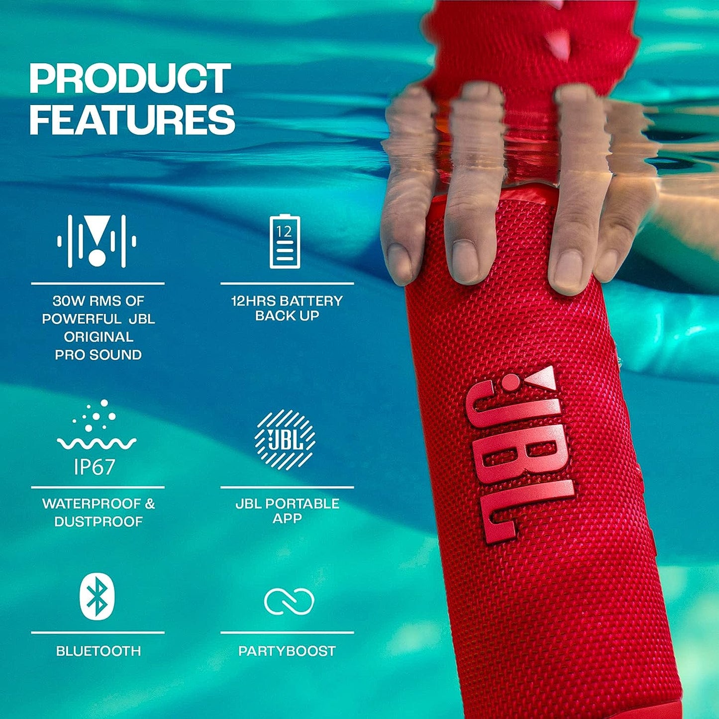 JBL Flip 6 Portable IP67 Waterproof Speaker with Bold JBL Original Pro Sound, 2-Way Speaker, Powerful Sound and Deep Bass, 12 Hours Battery, Safe USB-C Charging