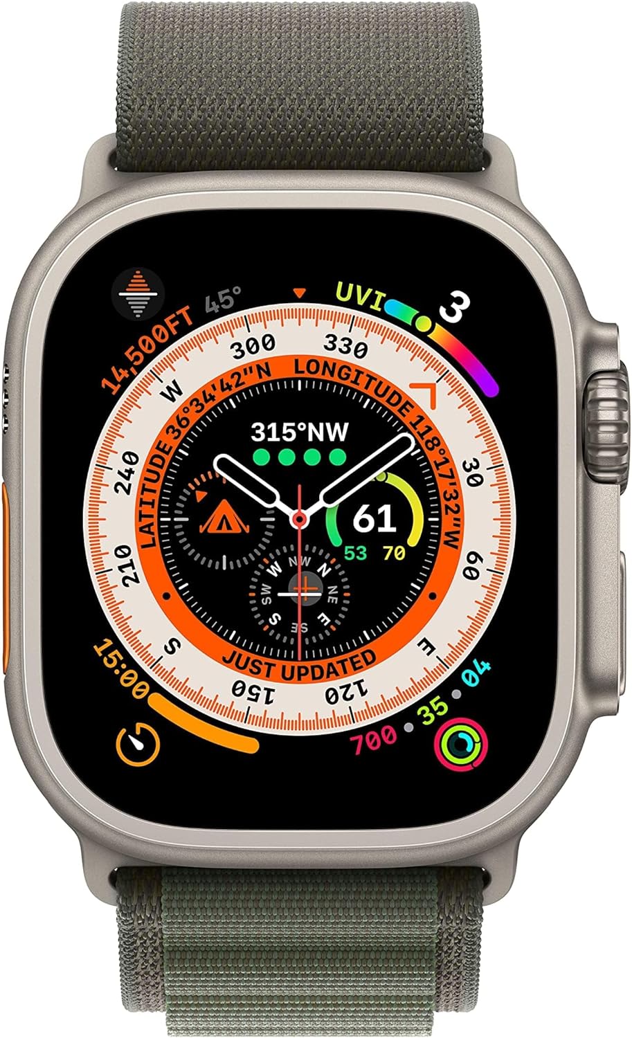New Apple Watch Ultra (GPS + Cellular, 49mm) Smart watch - Titanium Case with Green Alpine Loop - Small. Fitness Tracker, Precision GPS, Action Button, Extra-Long Battery Life, Brighter Retina Display