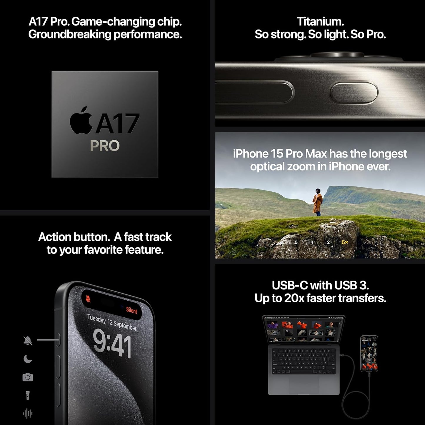 Apple iPhone 15 Pro and Pro Max (256 GB) - All Titanium Colors