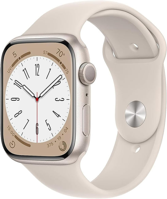Apple New Apple Watch Series 8 (GPS 45mm) Smart watch - Aluminum Case with Starlight Sport Band - Regular. Fitness Tracker, Blood Oxygen & ECG Apps, Water Resistant