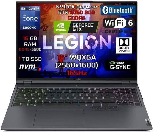 2023 Latest Lenovo Legion Pro 5 Gaming Laptop 16" WQXGA 165Hz Display Core i9-13900HX 24 Cores 16GB 1TB SSD NVIDIA RTX 4060 Graphics 8GB RGB Backlit Eng Key WIN11 Grey