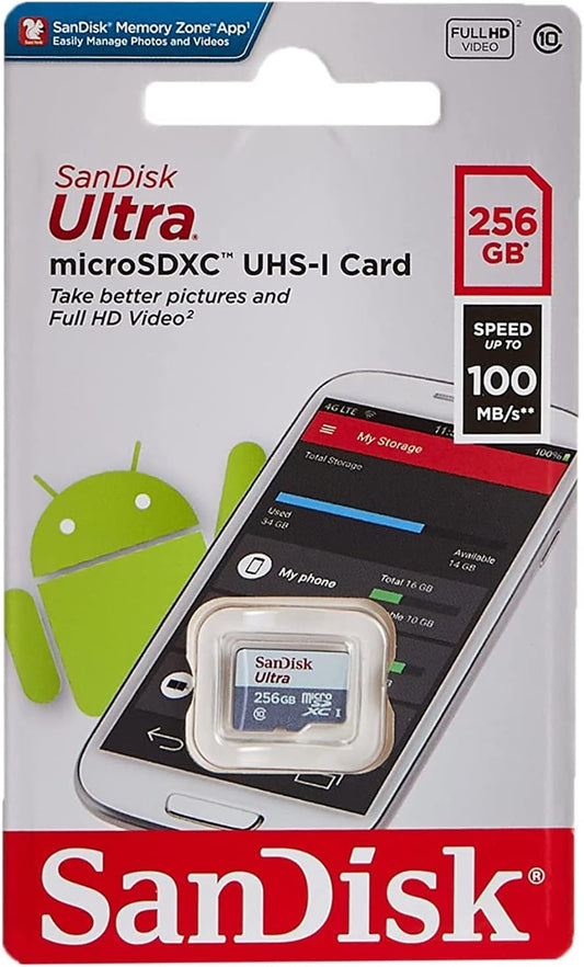 SanDisk Utra Memory Card 256GB, 128GB and 64GB Ultra Micro sdxc Uhs 1 Card 100Mb/S