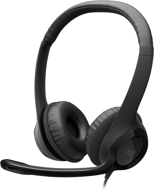 Logitech H390 Wired Headset for PC/Laptops, Stereo Headphones with Noise Cancelling Microphone, USB-A, In-Line Controls- Black