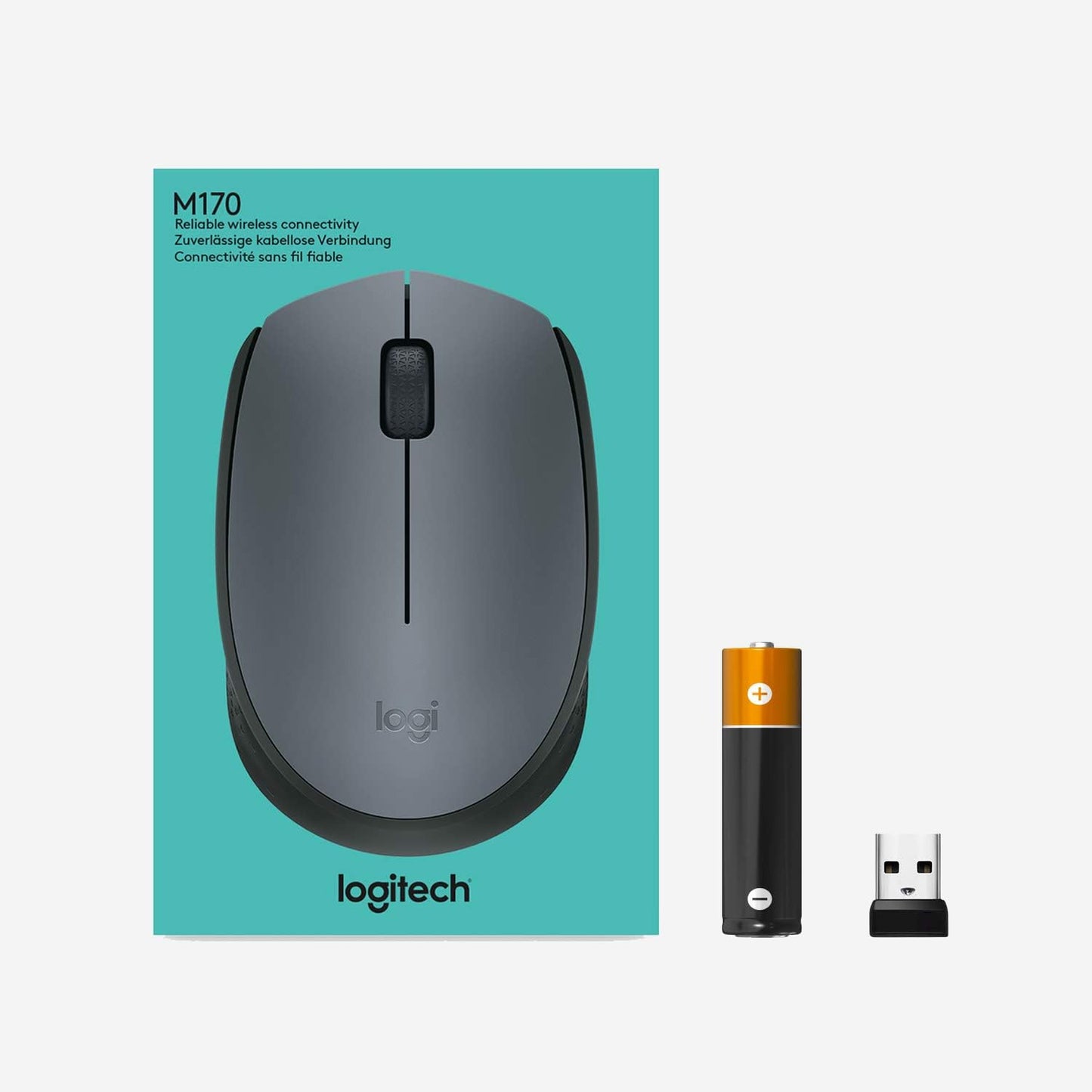 Logitech M170 Wireless Mouse, 2.4 GHz with USB Nano Receiver, Optical Tracking, 12-Months Battery Life, Ambidextrous, PC/Mac/Laptop - Grey