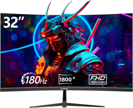 Gawfolk 32 inch Gaming Monitor 1800R Curved Computer Monitors 165HZ/180HZ PC Monitors VA Screen for Home, Office and Dormitory,Support Wall Mount