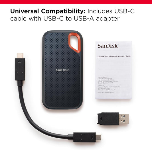 SanDisk 1TB 2TB & 4TB, Extreme Portable SSD - Up To 1050Mb/S - USB-C, USB 3.2 Gen 2 - External Solid State Drive
