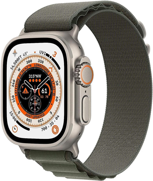 New Apple Watch Ultra (GPS + Cellular, 49mm) Smart watch - Titanium Case with Green Alpine Loop - Small. Fitness Tracker, Precision GPS, Action Button, Extra-Long Battery Life, Brighter Retina Display